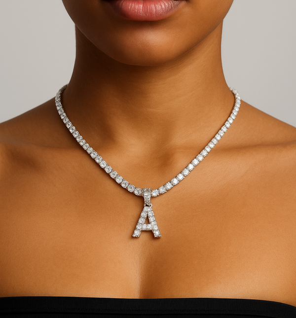 Womens Initial Pendant & Tennis Chain - 5MM