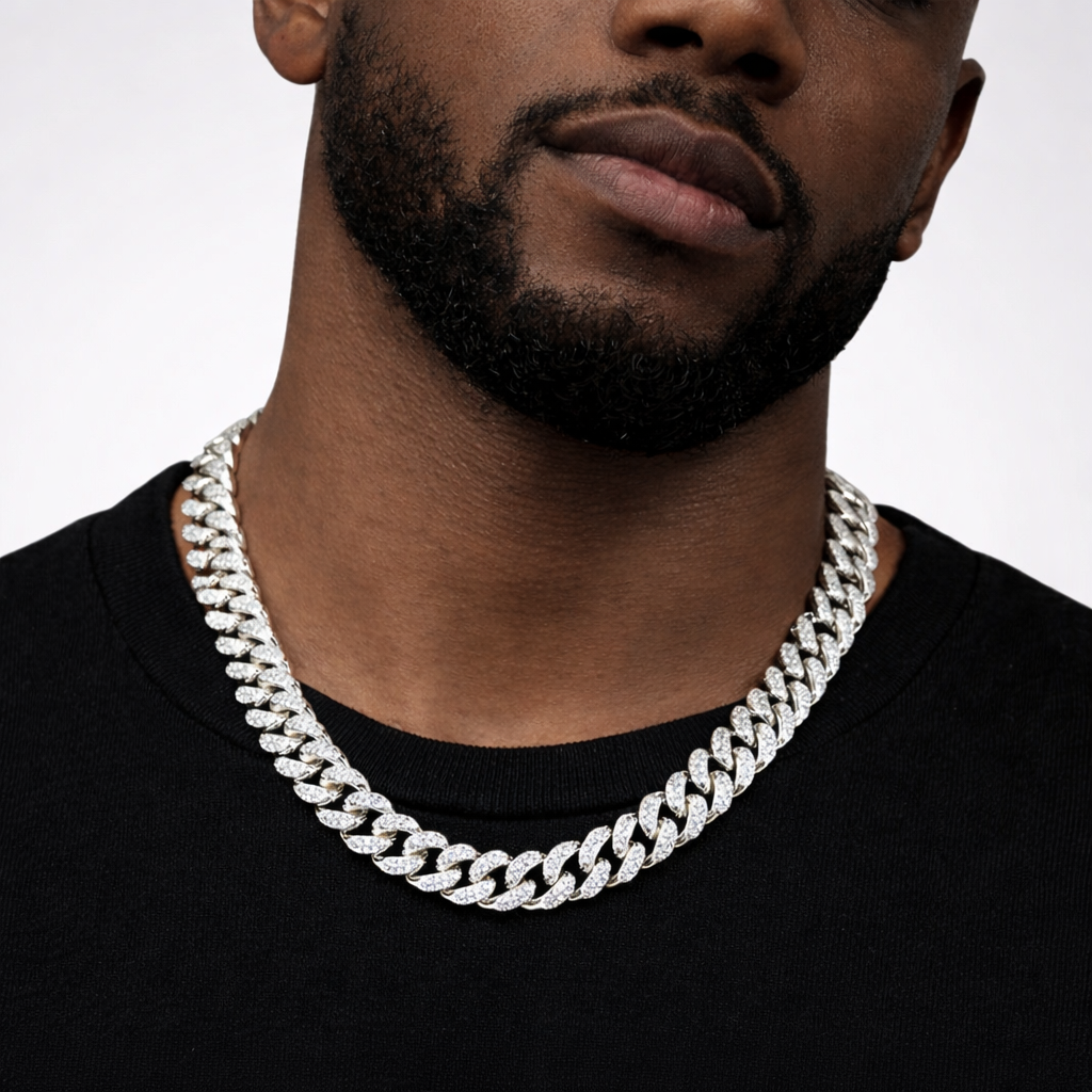 Cadena cubana Miami de oro de 18 quilates con eslabones de 13 mm y acabado helado