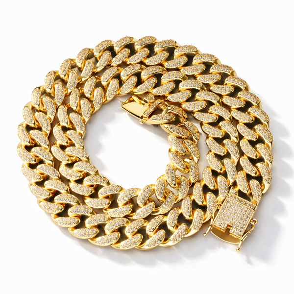 Cadena cubana Miami de oro de 18 quilates con eslabones de 13 mm y acabado helado