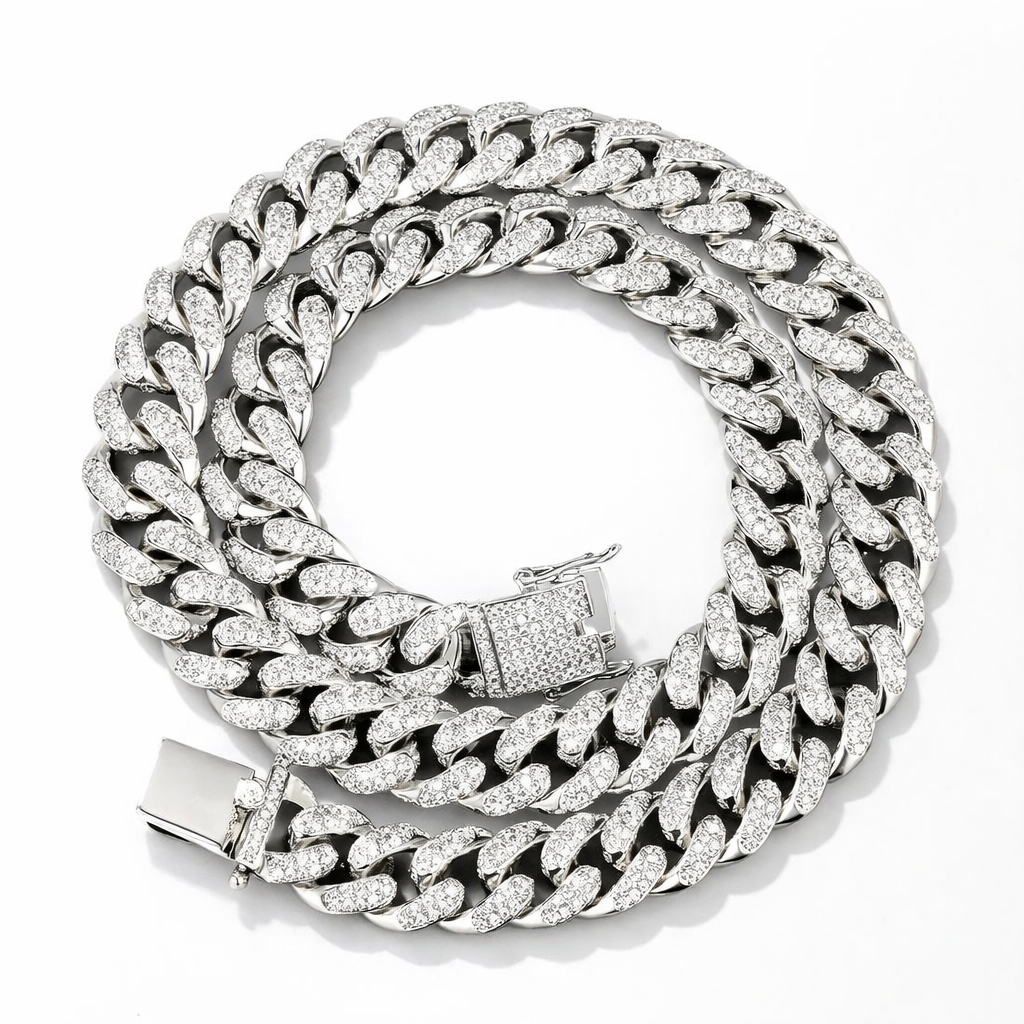 Cadena cubana Miami de oro de 18 quilates con eslabones de 13 mm y acabado helado