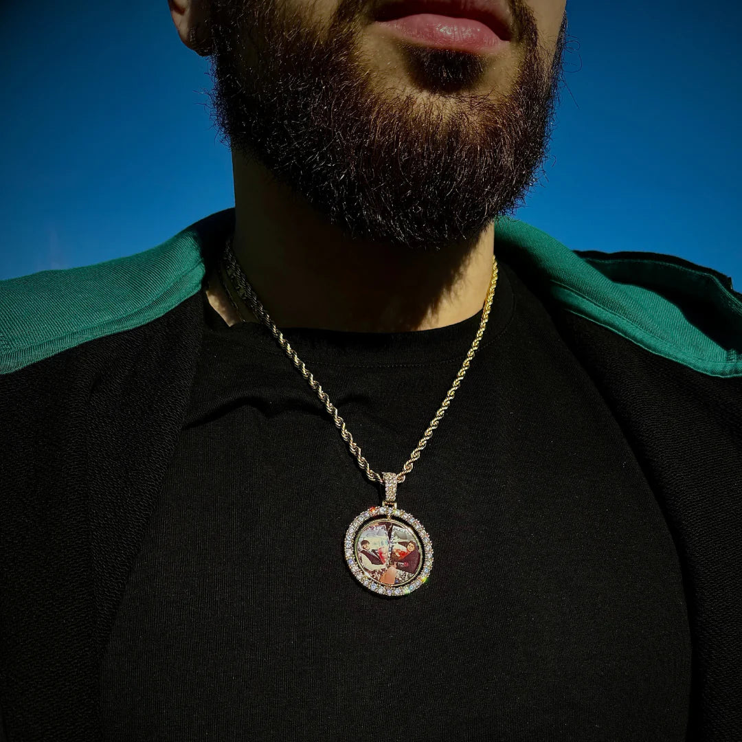 Double-Sided Iced Out Photo Necklace