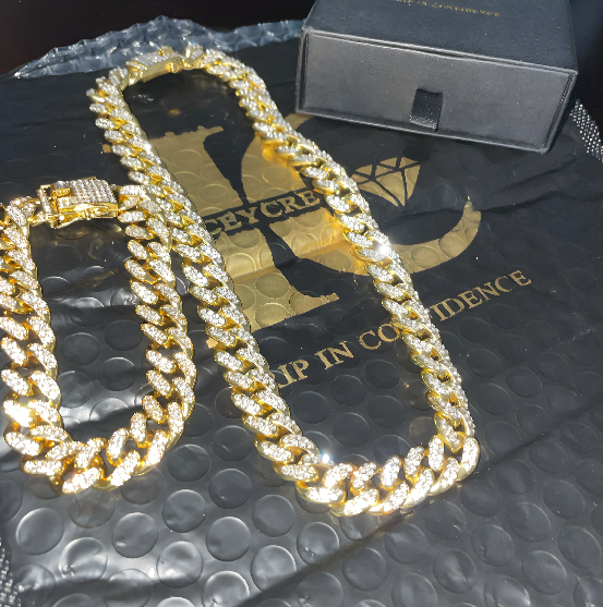 Iced Out 18K Gold Miami Cuban Link + Bracelet Set