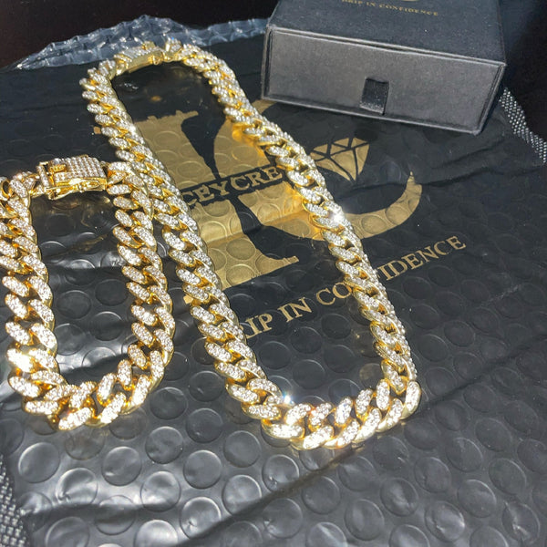 Iced Out 18K Gold Miami Cuban Link + Bracelet Set - IceyCrew